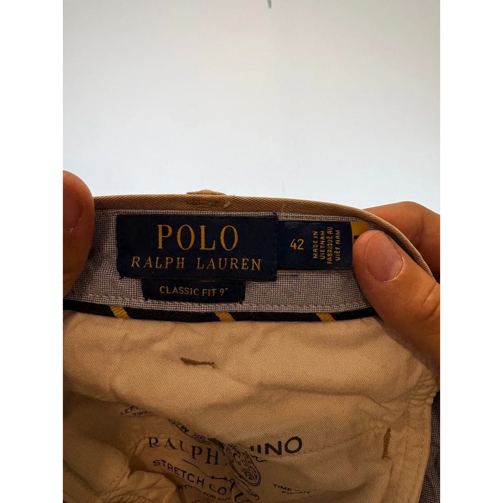 Polo Ralph Lauren Chino Shorts Mens 42 Tan Classic Fit 9 Inch Stretch Khaki Pony